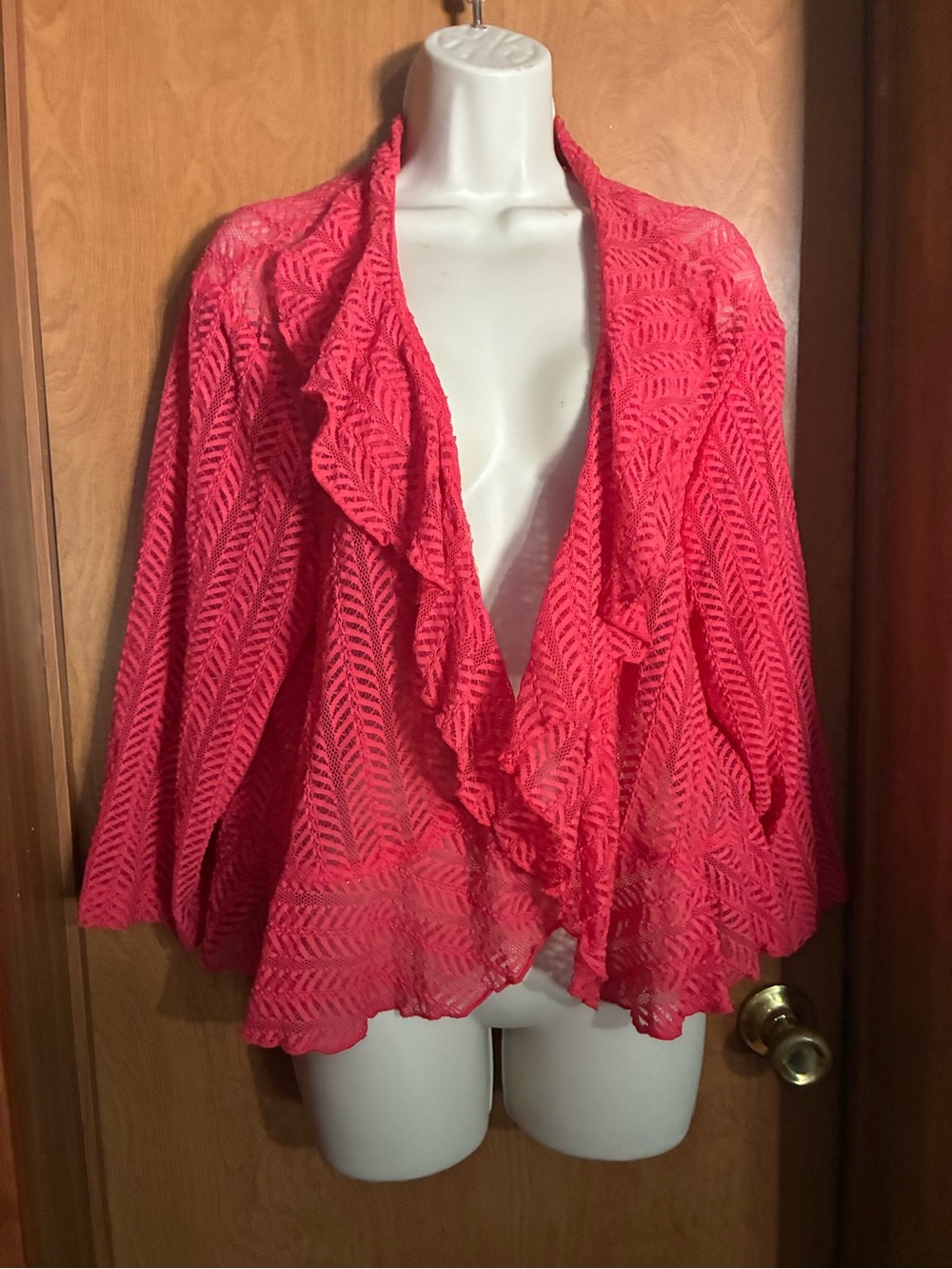 connected apparel Coral Ruffled Openfront Cardigan